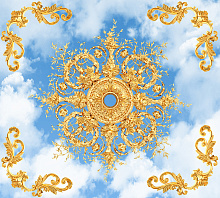 Золотисто-голубые обои Divino Decor Фотопанно 3-х полосные P-049